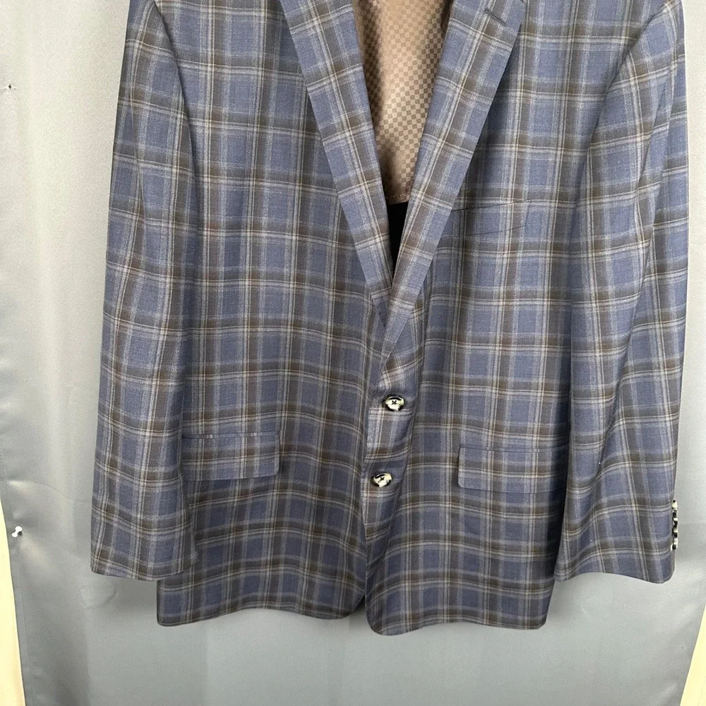 Trunk Club Custom Mens Blue Brown Plaid Wool Blend Blazer Sport Coat C203 50R